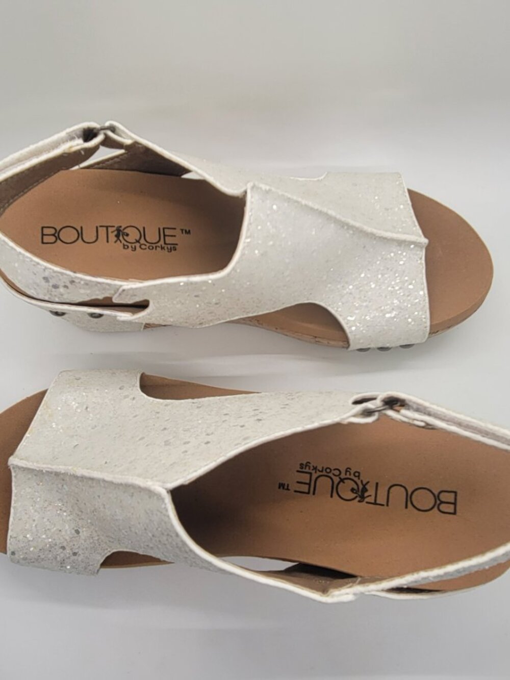 Corkys Carley Women 7 White Glitter Wedge Sandals Studded Platform Espadrille - Picture 9 of 14